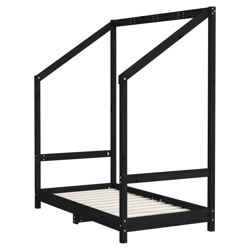 Estructura de cama infantil 70x140 cm pino macizo negro