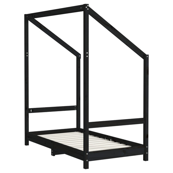 Estructura de cama infantil 70x140 cm pino macizo negro