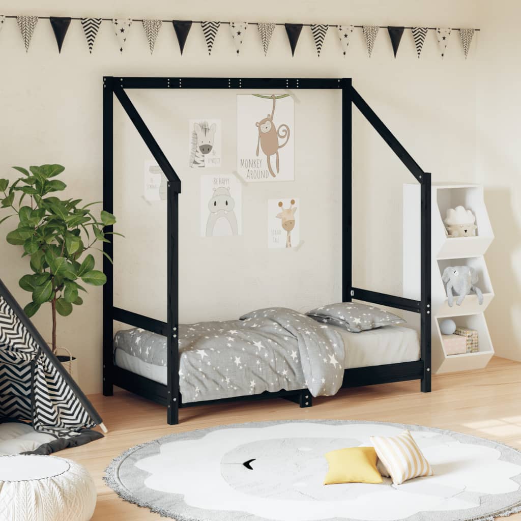 Estrutura de cama infantil 70x140 cm pinho maciço preto