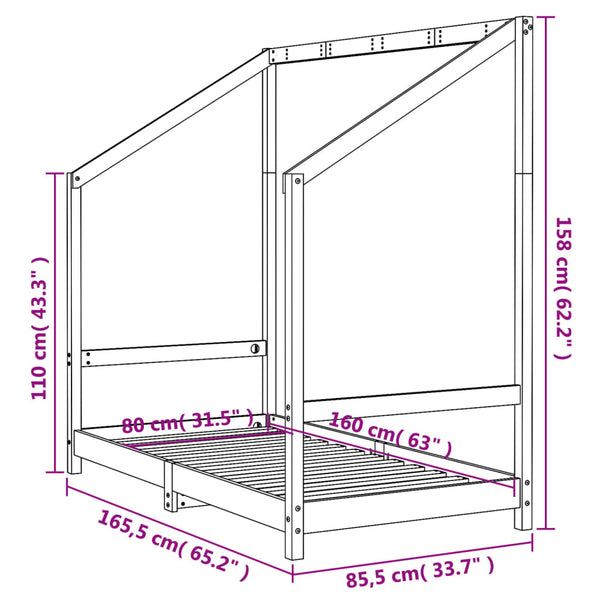 Estructura de cama infantil de pino macizo 80x160 cm