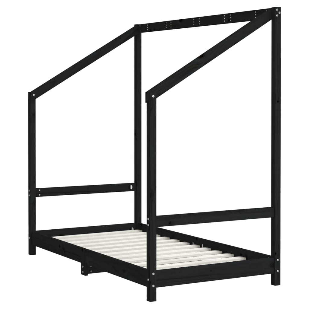 Estructura de cama infantil de pino macizo negro 80x160 cm