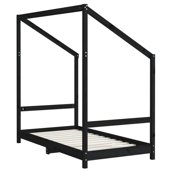 Estructura de cama infantil de pino macizo negro 80x160 cm