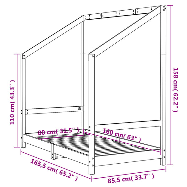 Estructura de cama infantil de pino macizo negro 80x160 cm