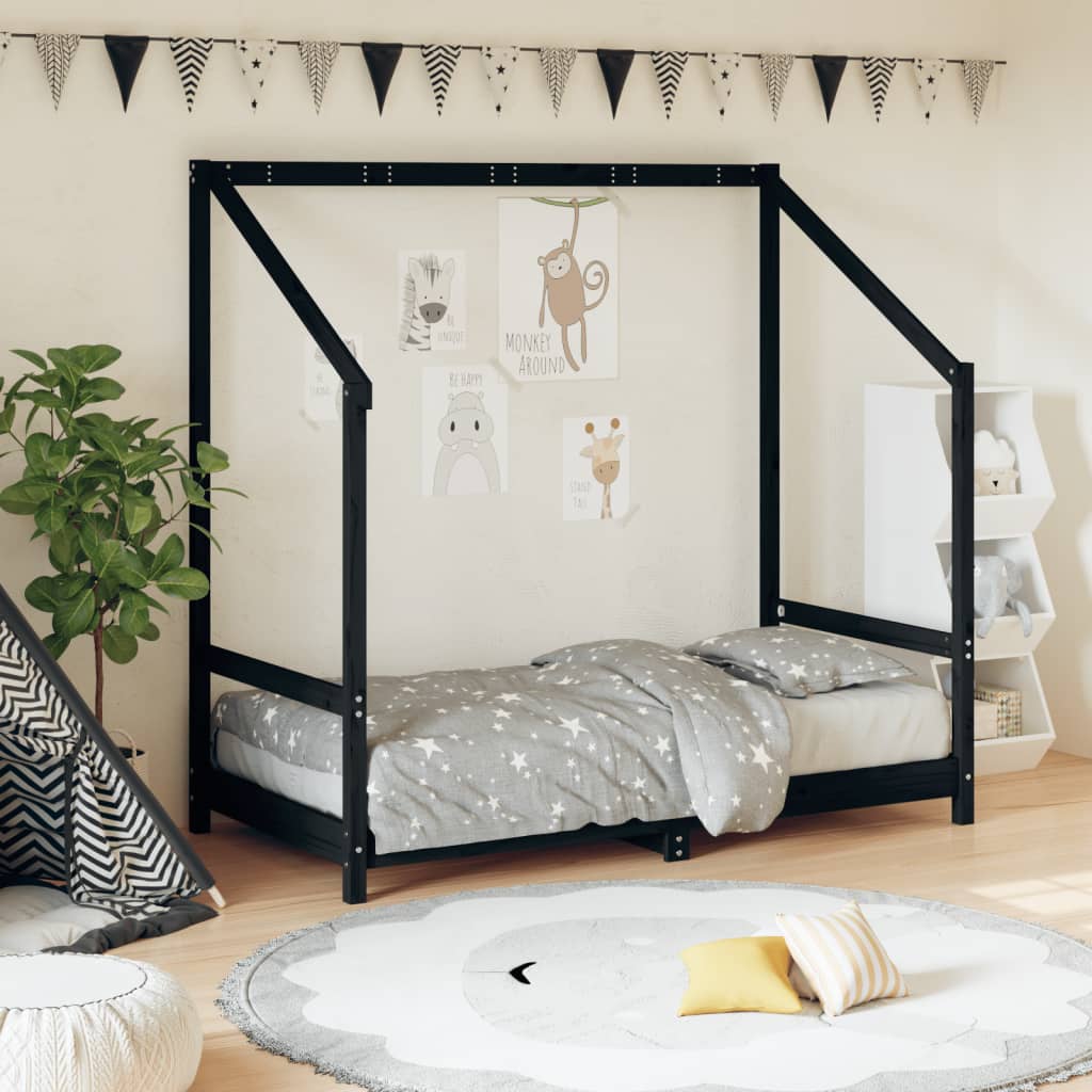 Children's bed frame 80x160 cm black solid pine