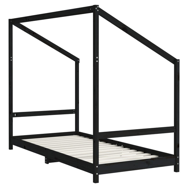 Estructura de cama infantil 90x190 cm pino macizo negro