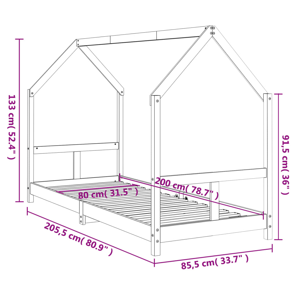 Estrutura de cama infantil 80x200 cm pinho maciço branco