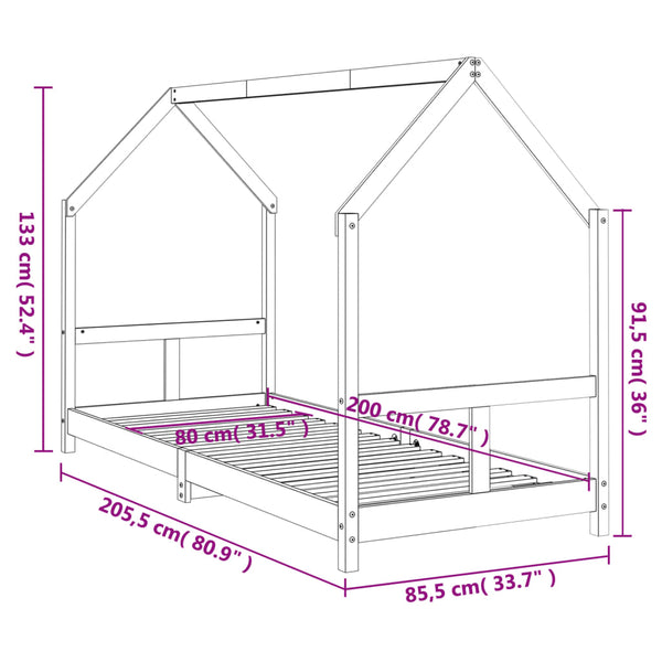 Estrutura de cama infantil 80x200 cm pinho maciço branco