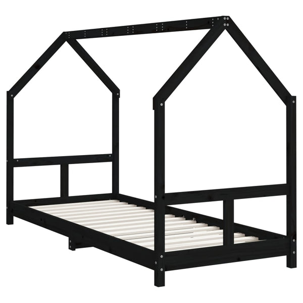 Estructura de cama infantil de pino macizo negro 80x200 cm