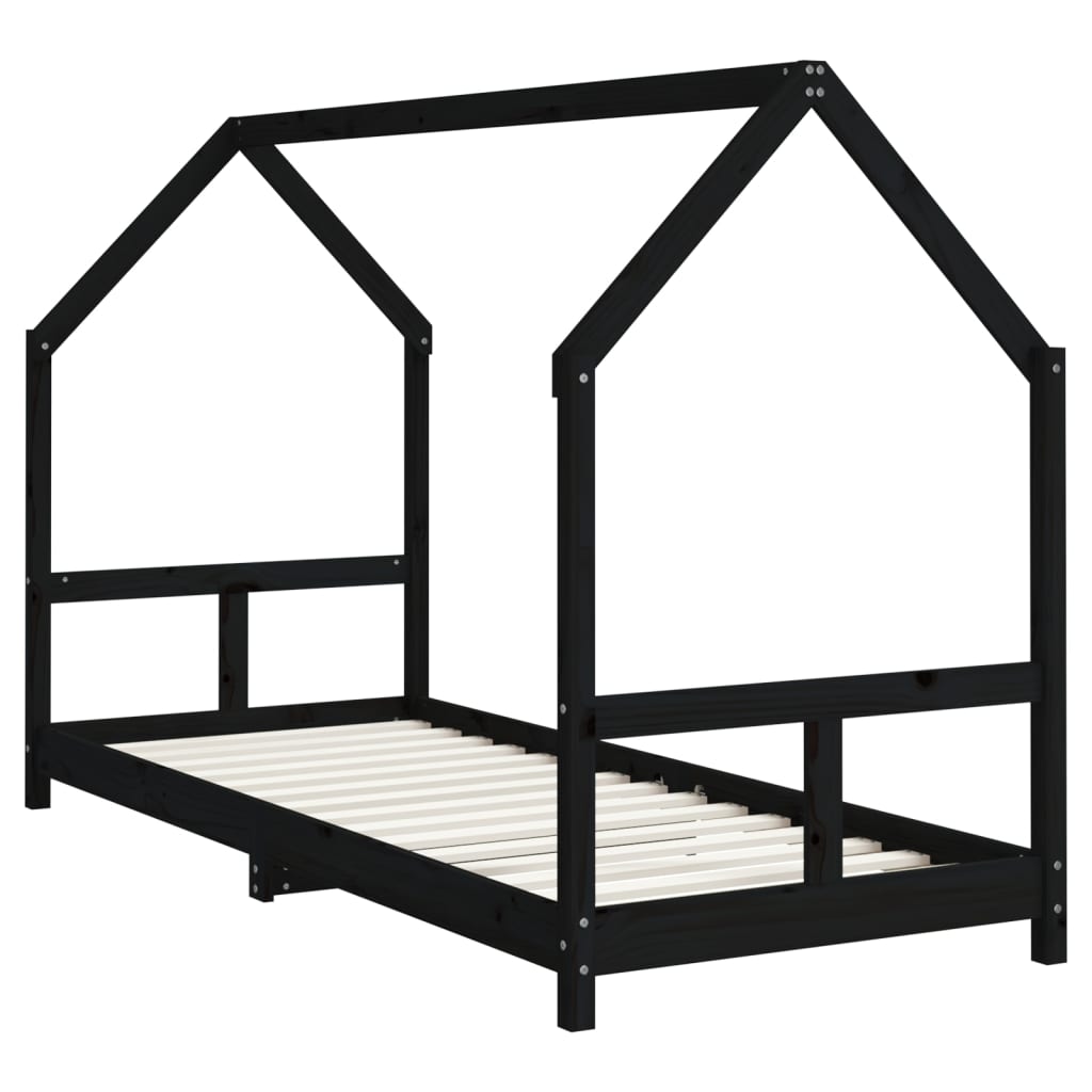 Estructura de cama infantil de pino macizo negro 80x200 cm