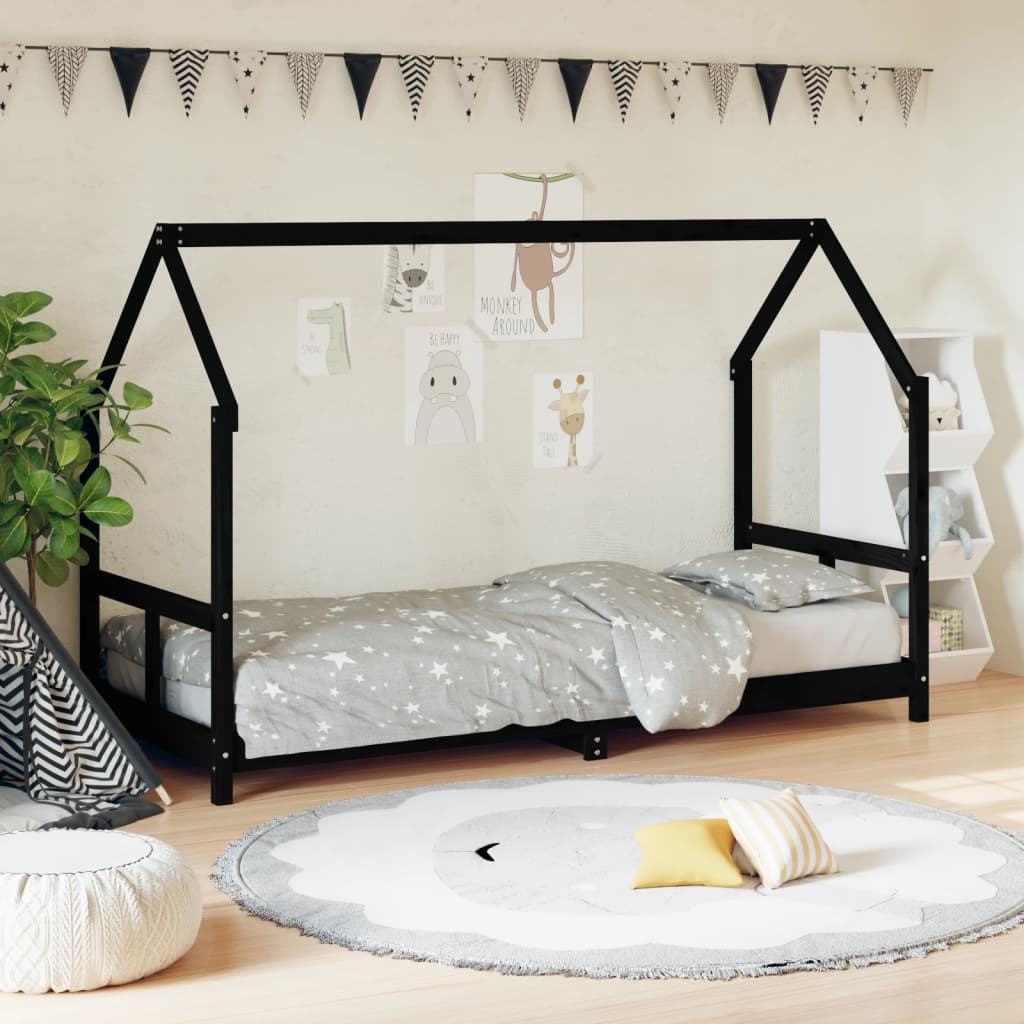 Estructura de cama infantil de pino macizo negro 80x200 cm