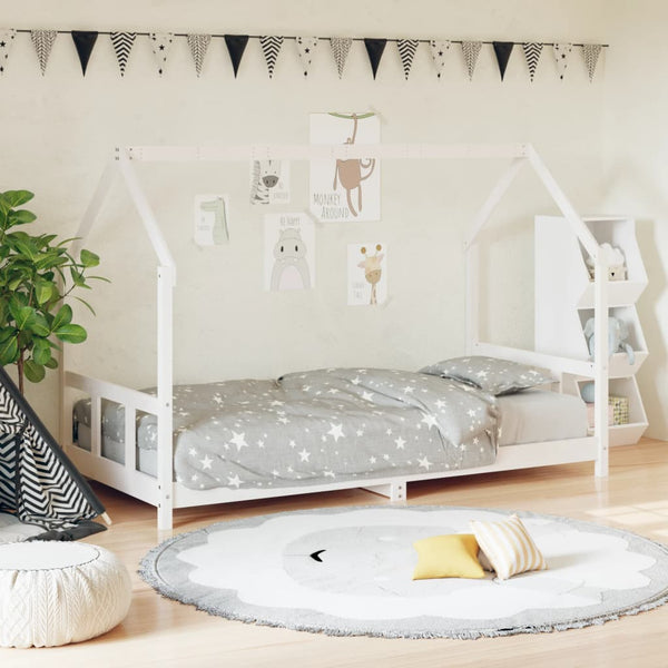 Estructura de cama infantil 90x200 cm pino macizo blanco