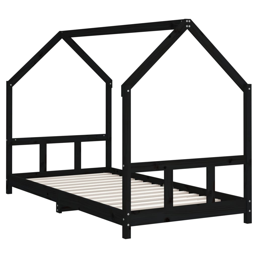 Children's bed frame 90x200 cm black solid pine