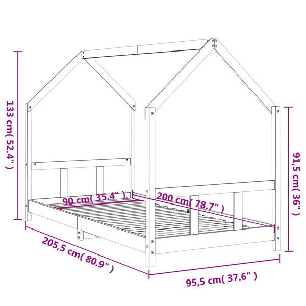 Estructura de cama infantil 90x200 cm pino macizo negro