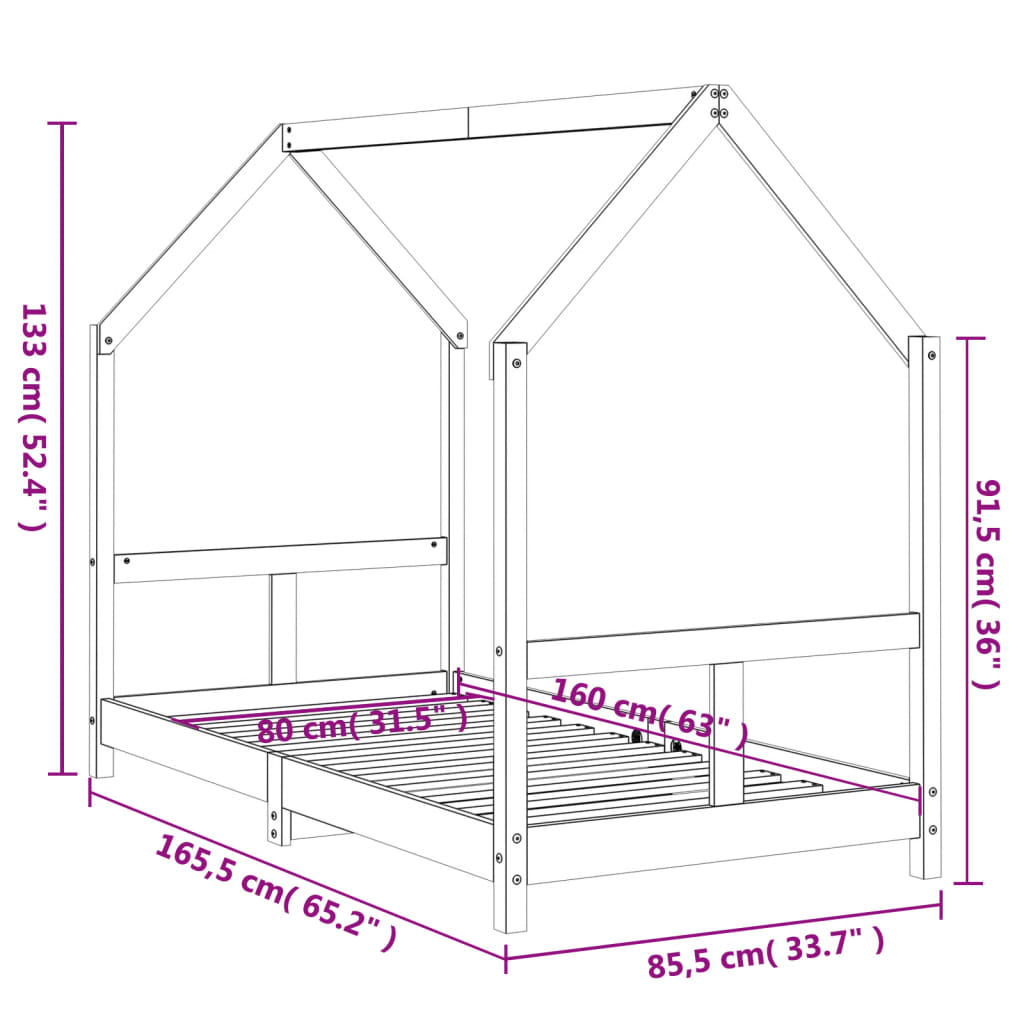 Estructura de cama infantil de pino macizo 80x160 cm