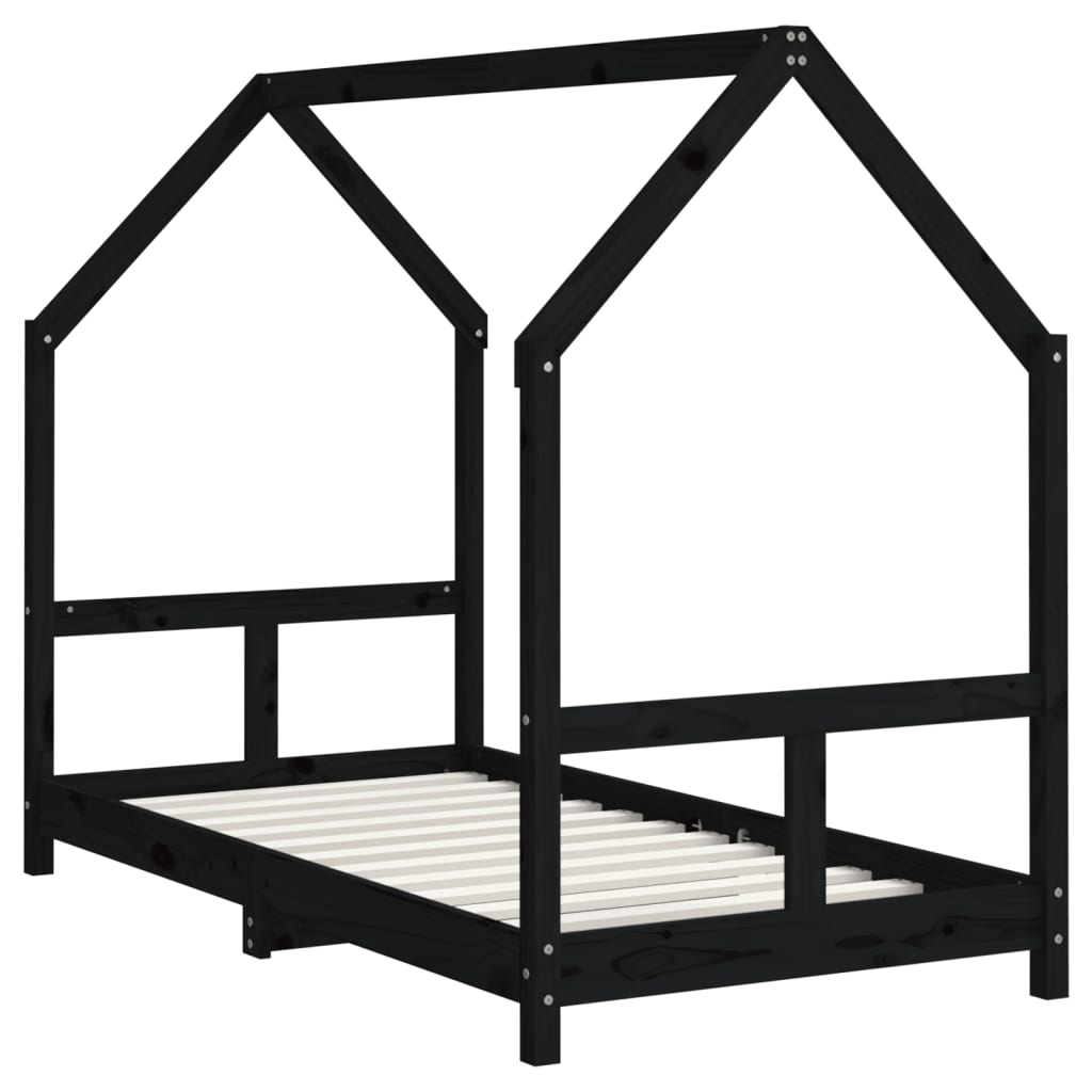 Estructura de cama infantil de pino macizo negro 80x160 cm