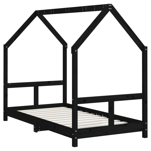 Estructura de cama infantil de pino macizo negro 80x160 cm