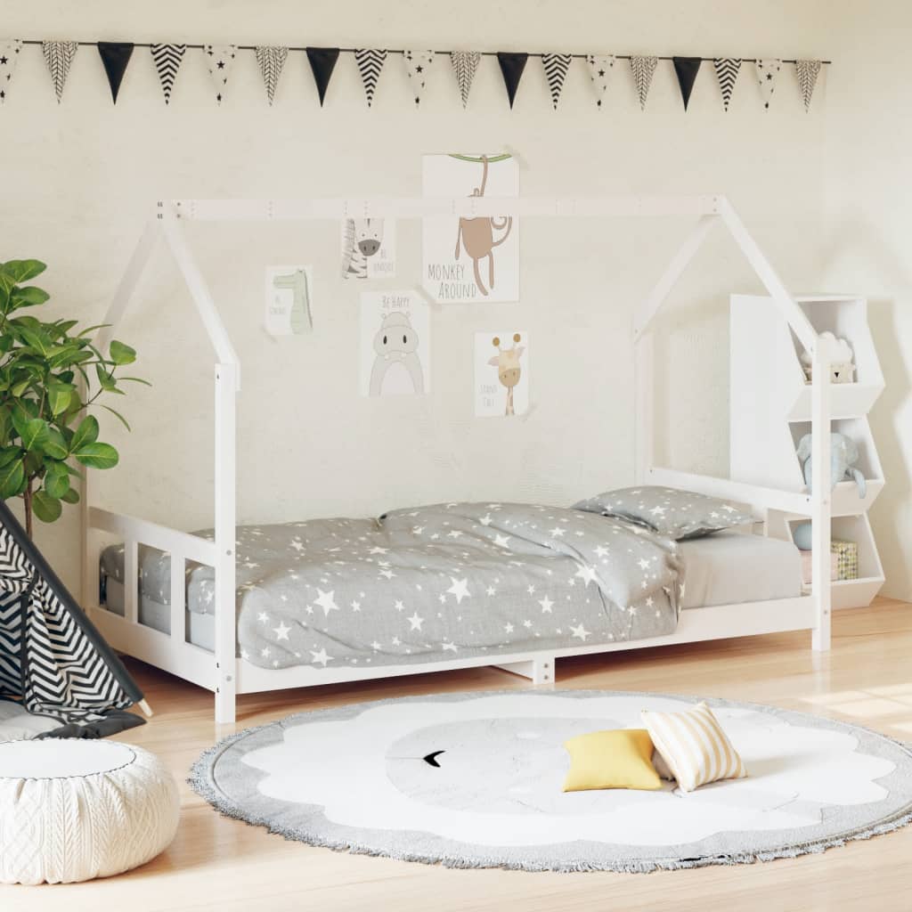 Estructura de cama infantil 90x190 cm pino macizo blanco