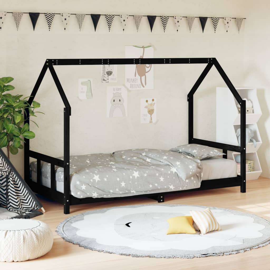 Children's bed frame 90x190 cm black solid pine