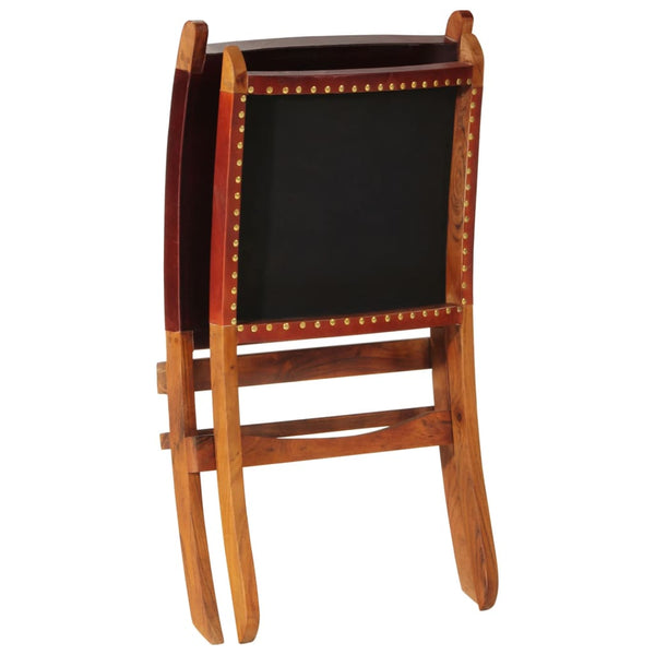 Cadeira de descanso dobrável couro genuíno castanho-escuro