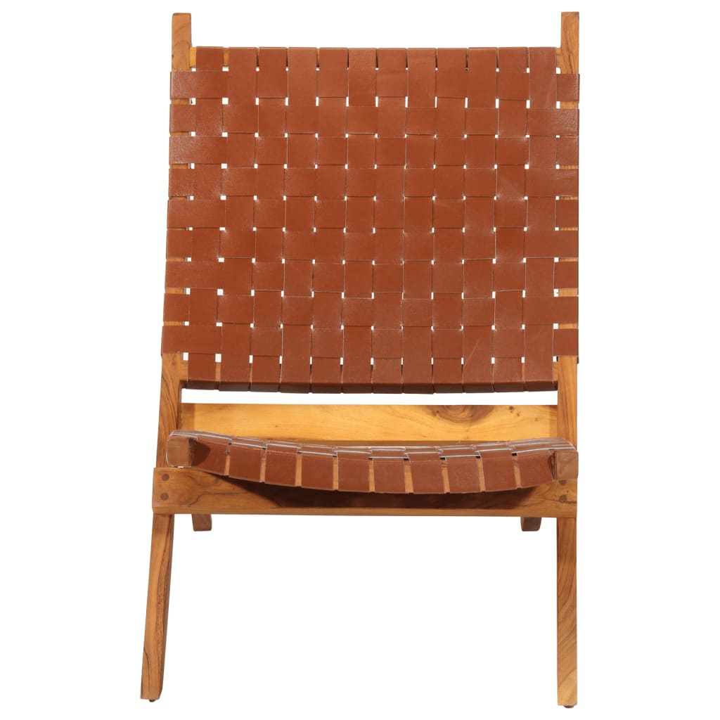 Cadeira de descanso dobrável couro genuíno castanho