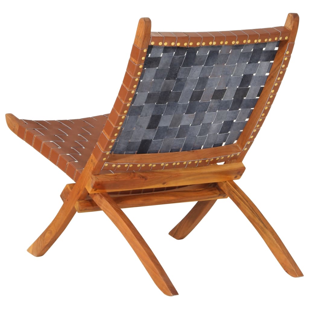 Cadeira de descanso dobrável couro genuíno castanho