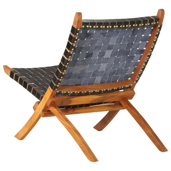 Cadeira de descanso dobrável couro genuíno preto