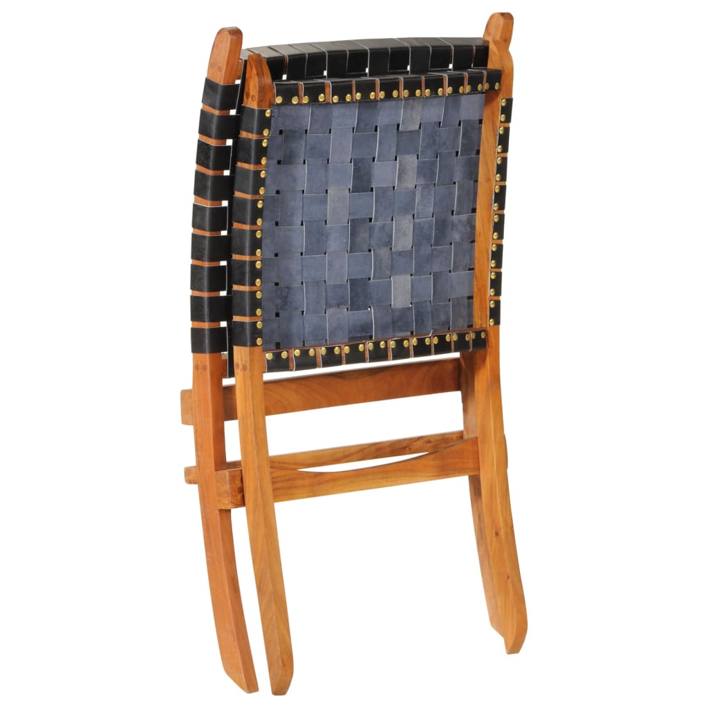 Cadeira de descanso dobrável couro genuíno preto