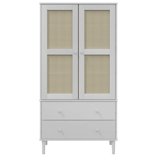 Roupeiro SENJA aspeto vime 90x55x175 cm pinho maciço branco