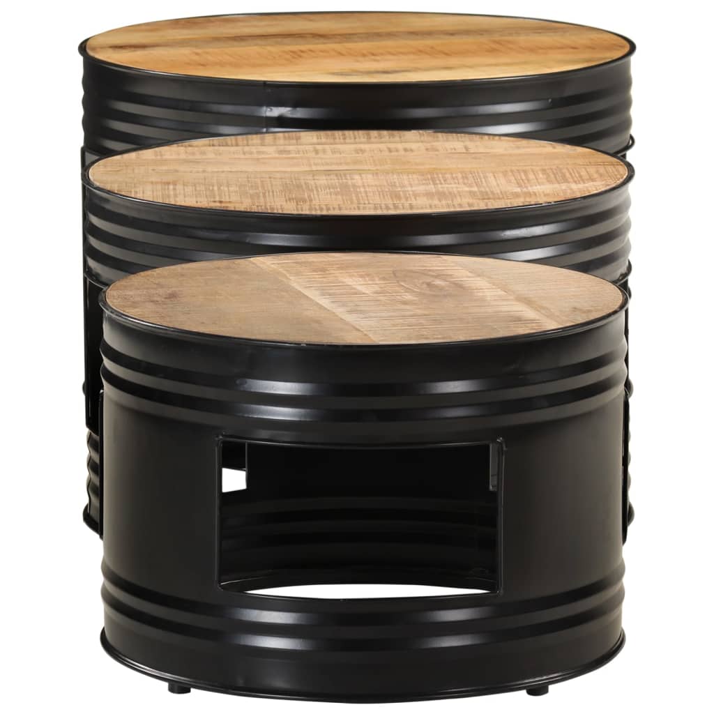 Mesas de bar formato de tambor 3 pcs mangueira áspera maciça