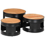Mesas de bar formato de tambor 3 pcs madeira de acácia maciça