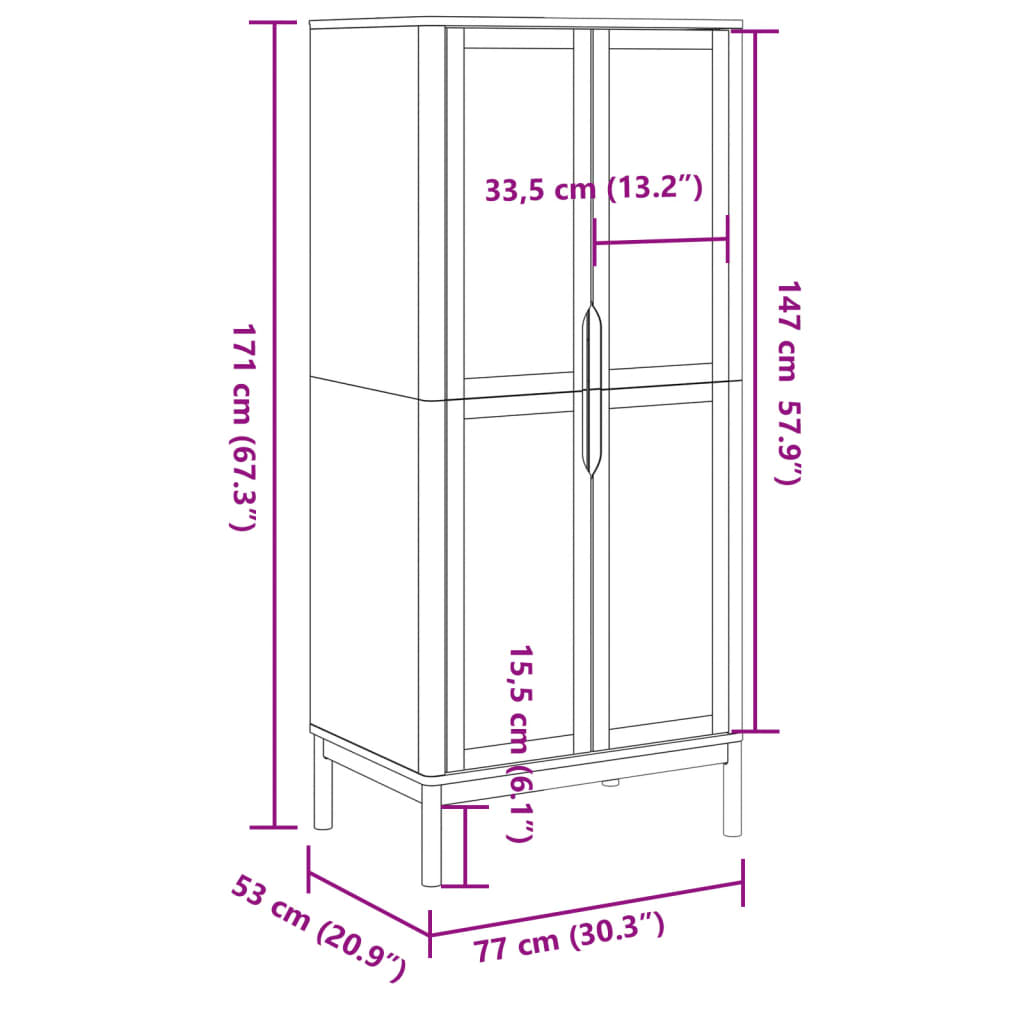 Roupeiro FLORO 77x53x171 cm madeira pinho maciça castanho mel