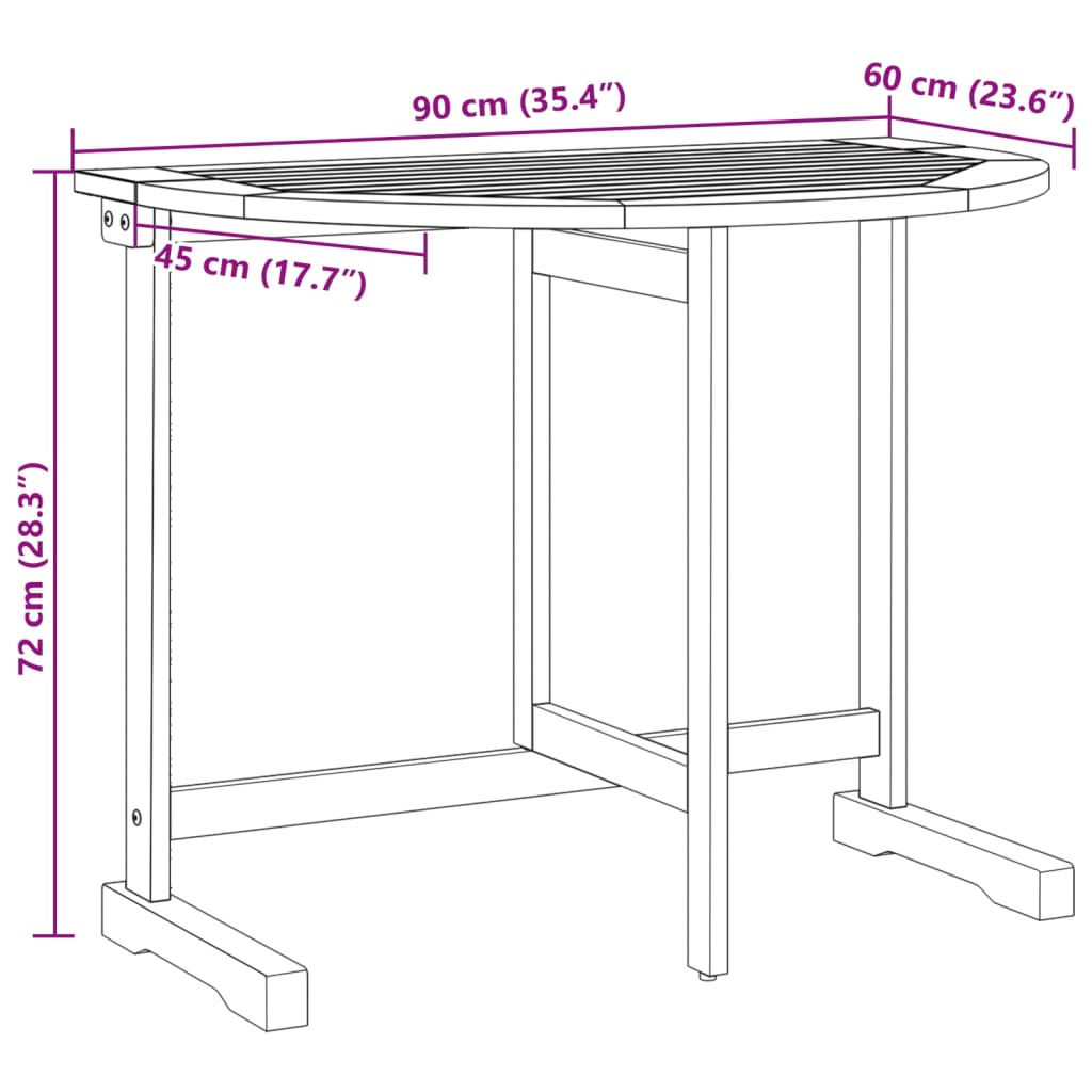 Mesa de varanda dobrável 90x60x72 cm madeira de acácia maciça