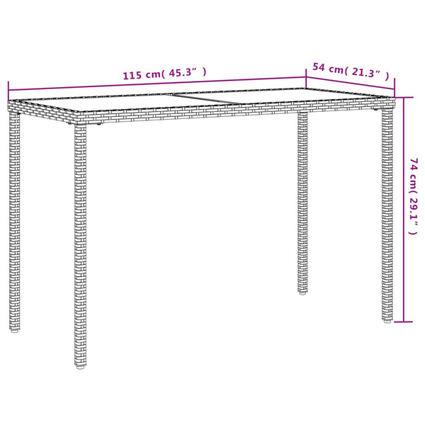 Mesa de jardim com tampo de vidro 115x54x74 cm vime PE preto