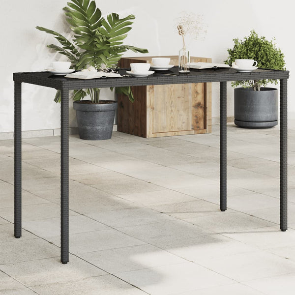 Mesa de jardim com tampo de vidro 115x54x74 cm vime PE preto