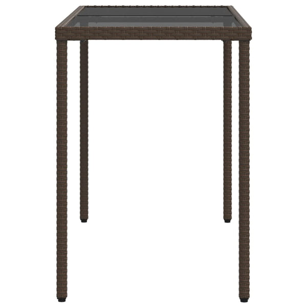 Mesa de jardim com tampo de vidro 115x54x74 cm vime PE castanho