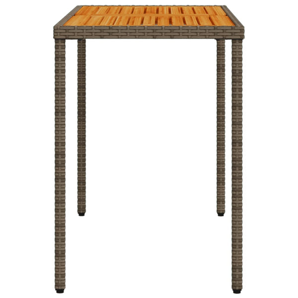 Mesa de jardim com tampo em acácia 115x54x74 cm vime PE cinza