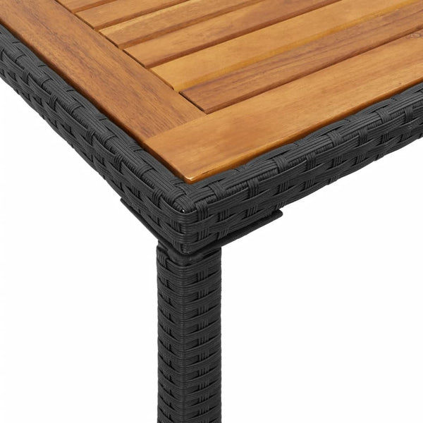 Mesa de jardim com tampo em acácia 115x54x74 cm vime PE preto