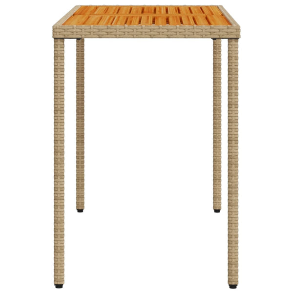 Mesa de jardim com tampo em acácia 115x54x74 cm vime PE bege