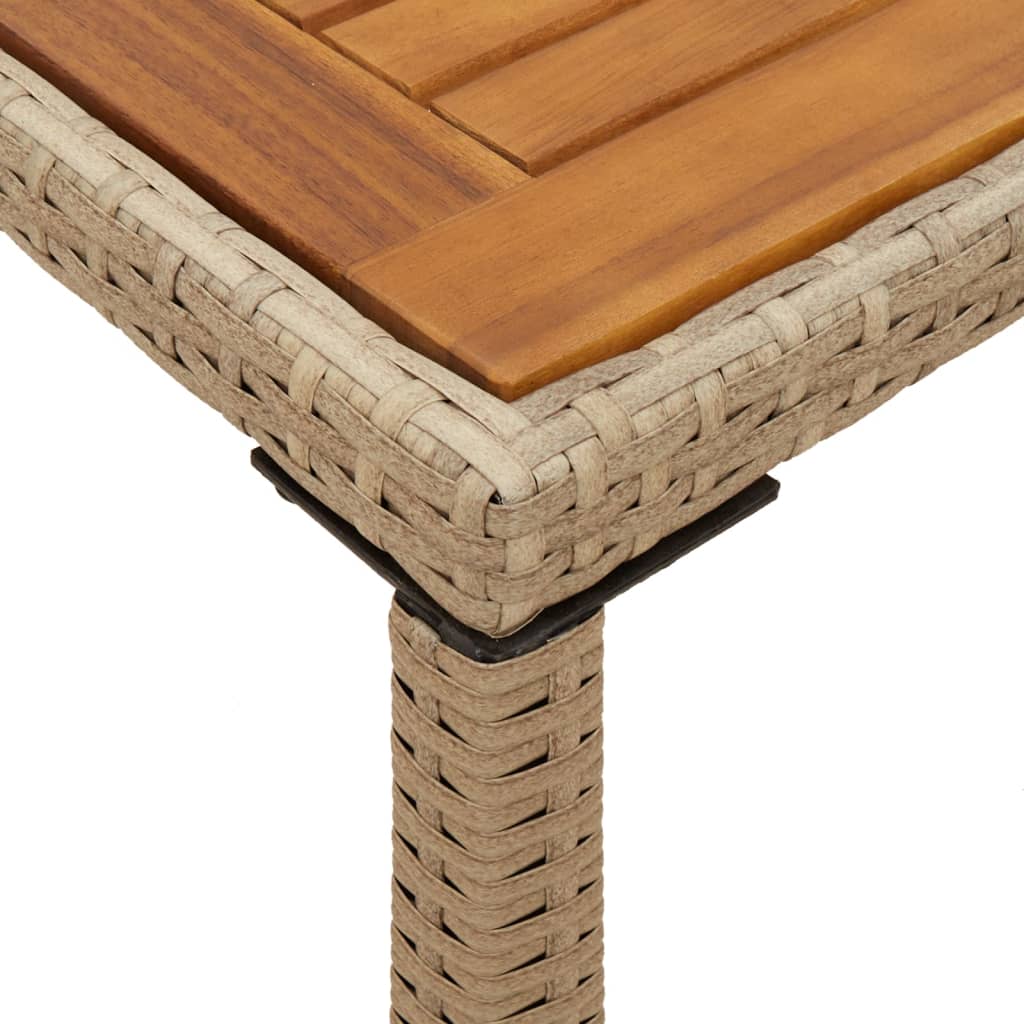 Mesa de jardim com tampo em acácia 115x54x74 cm vime PE bege