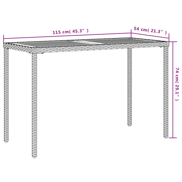 Mesa de jardim com tampo em acácia 115x54x74 cm vime PE bege