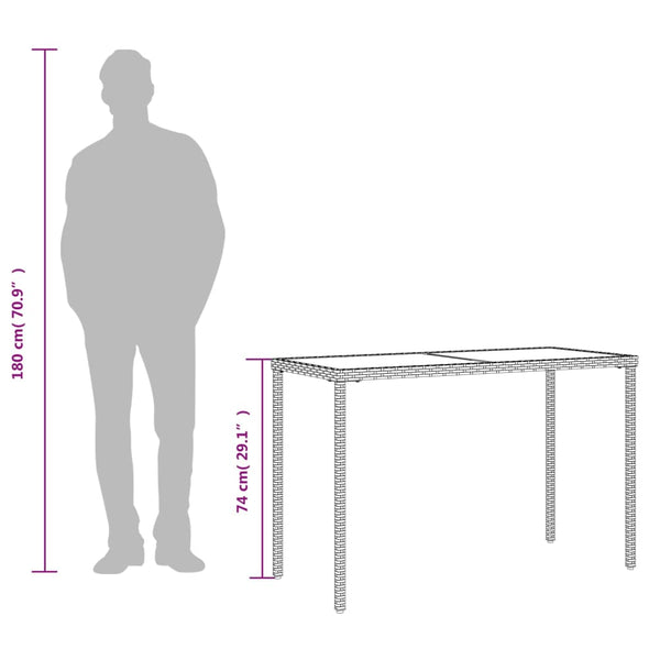 Mesa jardim c/ tampo de vidro 115x54x74 cm vime PE cinza-claro