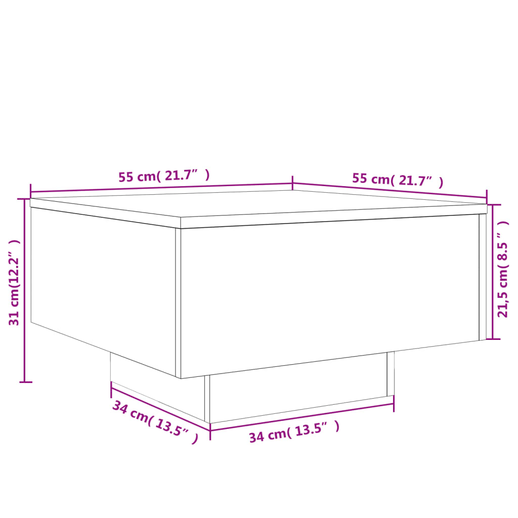 Mesa de centro 55x55x31 cm derivados de madeira carvalho fumado