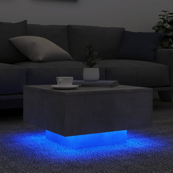 Mesa de centro com luzes LED 55x55x31 cm cinzento cimento