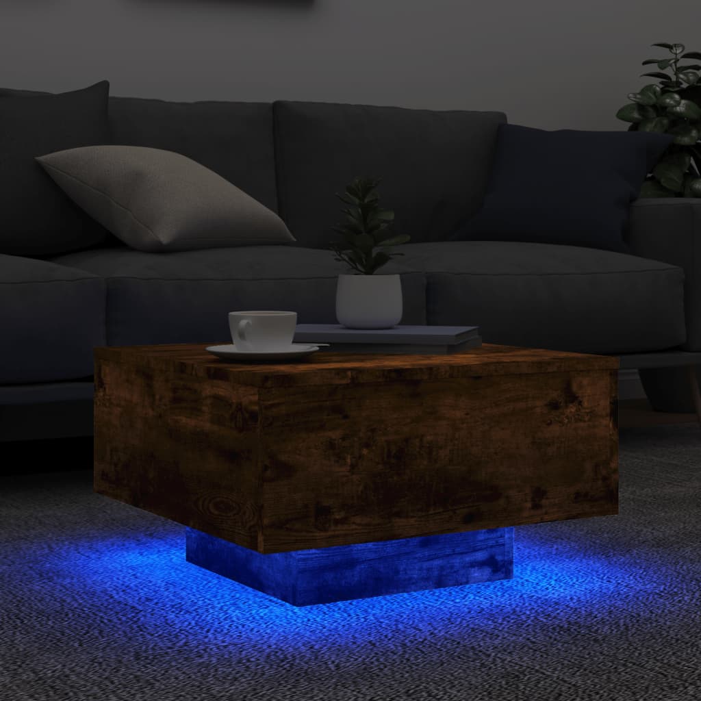 Mesa de centro com luzes LED 55x55x31 cm carvalho fumado