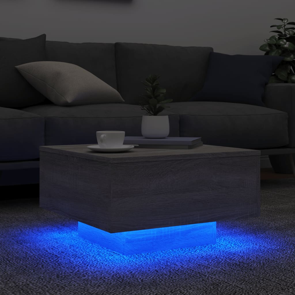 Mesa de centro com luzes LED 55x55x31 cm cinzento sonoma