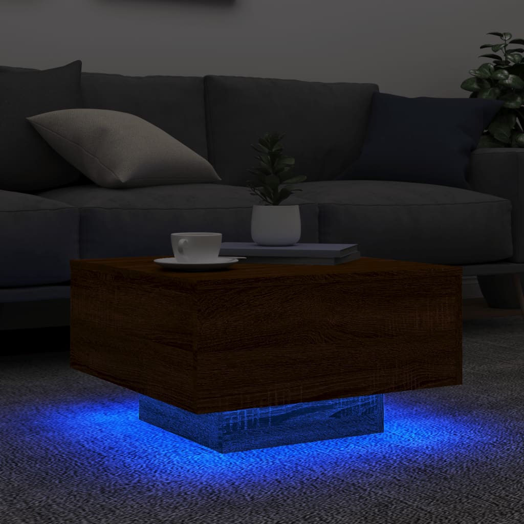 Mesa de centro com luzes LED 55x55x31 cm carvalho castanho