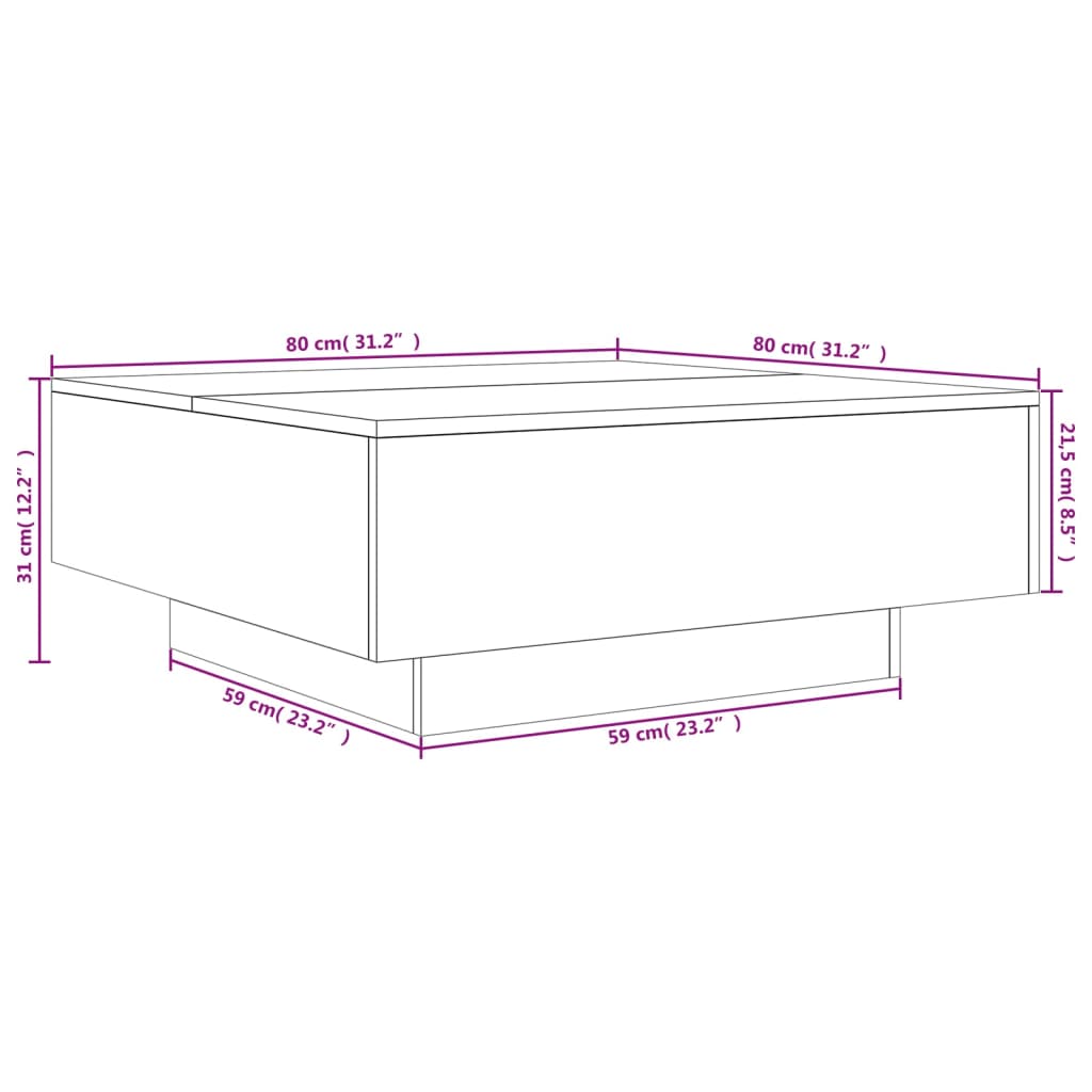 Mesa de centro 80x80x31 cm contraplacado cinzento sonoma