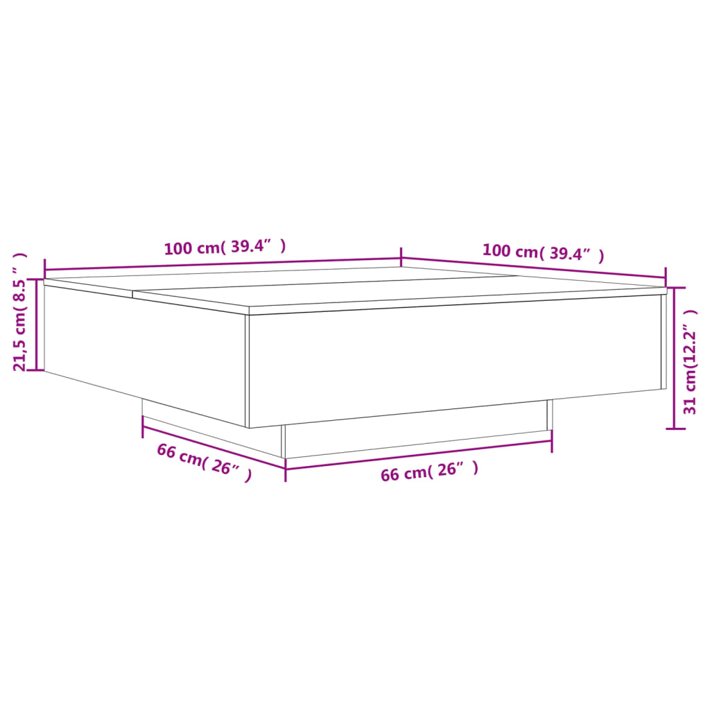 Mesa de centro 100x100x31 cm derivados madeira carvalho sonoma