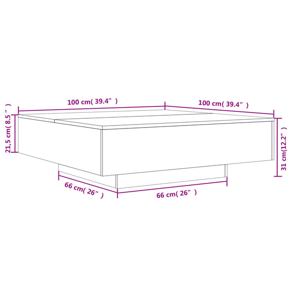 Mesa de centro 100x100x31 cm derivados madeira carvalho fumado