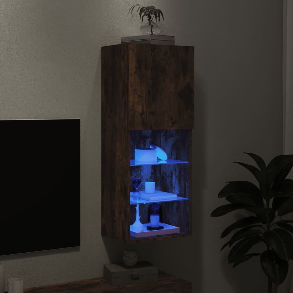Móvel de TV com luzes LED 40,5x30x102 cm carvalho fumado